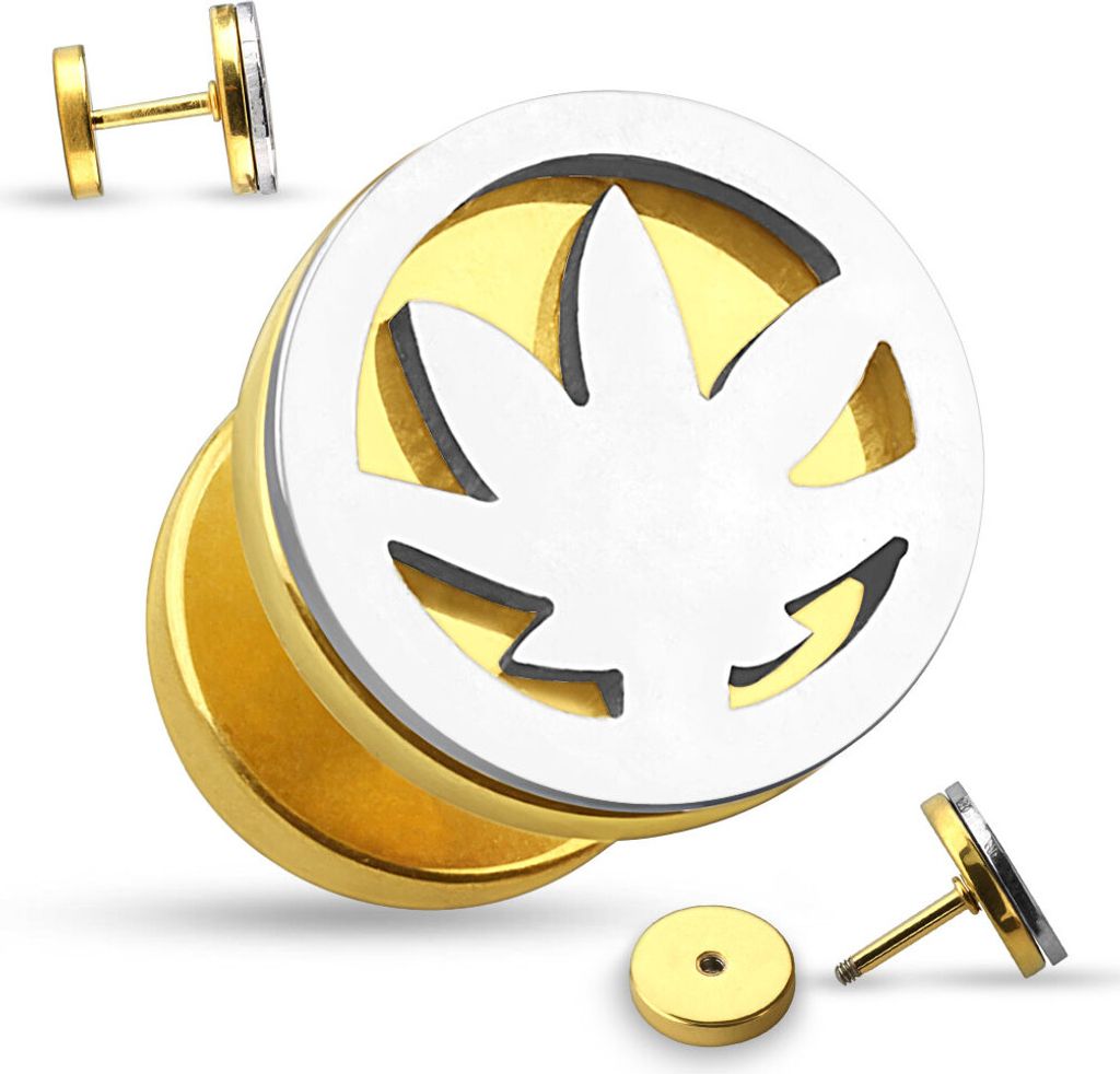 Fake Plug Hanfblatt Fakeplug Ohr Piercing Cut Out Ohrstecker Chirurgenstahl gold 0