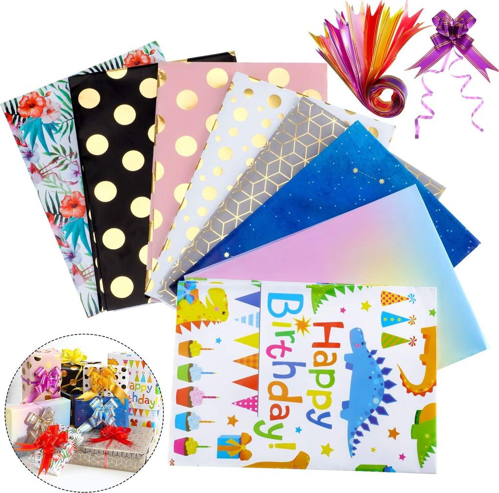 8 Stück Geschenkpapier 70 x 50 cm mit 12 Stück bunte Produktbild 1