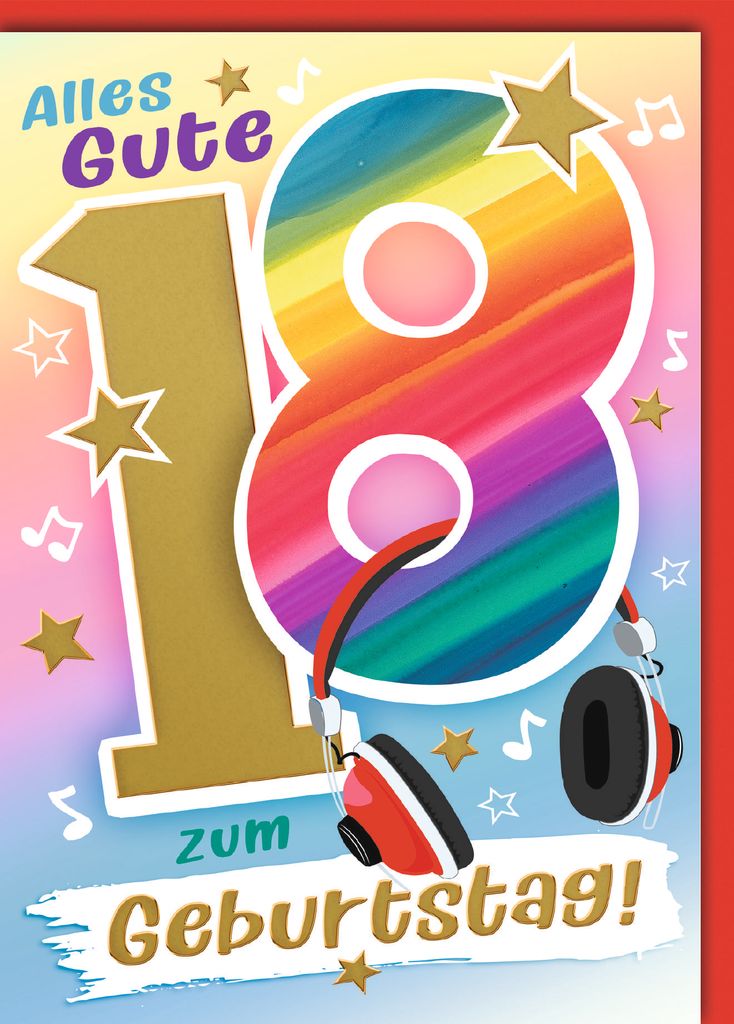 18. Geburtstag Glückwunschkarte mit Umschlag Overear Kopfhörer Volljährigkeit alles Gute