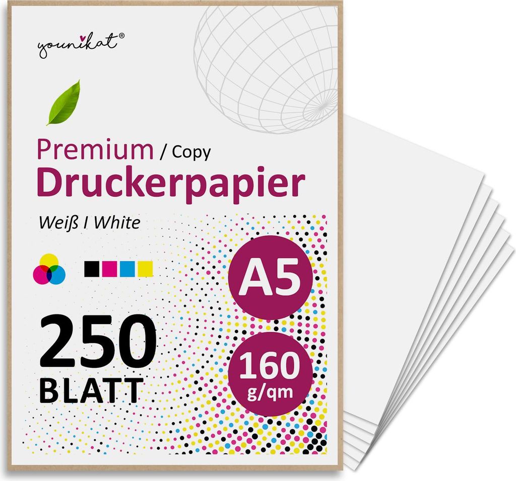 younikat 160 g/qm Papier DIN A5 Kopierpapier 250 Blatt weiß I you0193