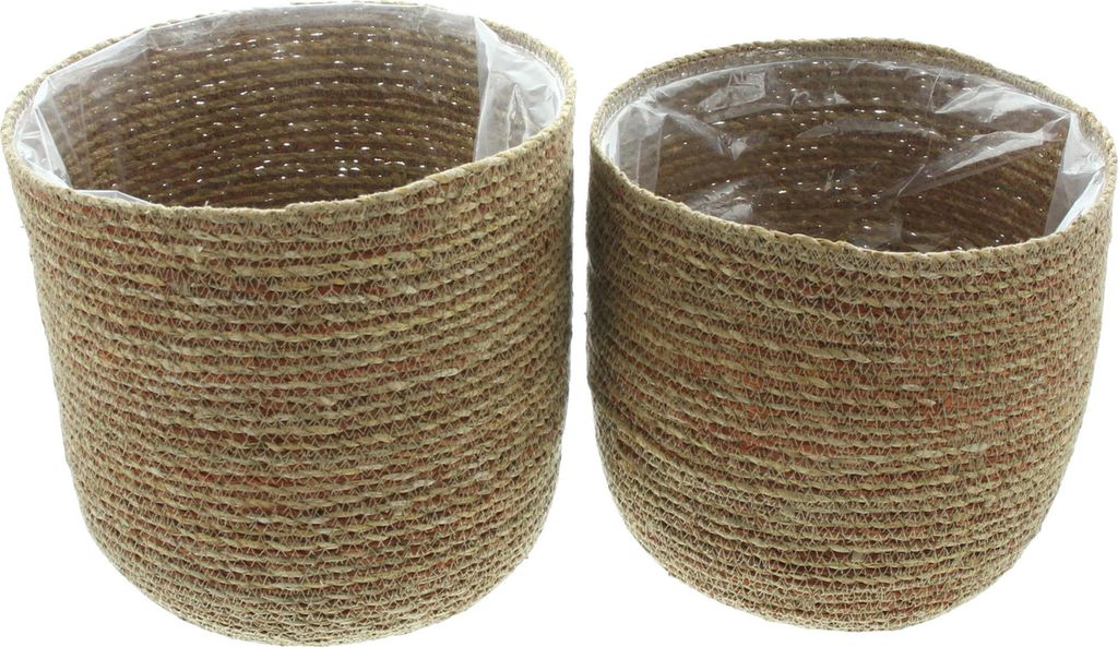 2x Pflanzkorb Terra Seegras braun/rot – Blumentopf, Produktbild 