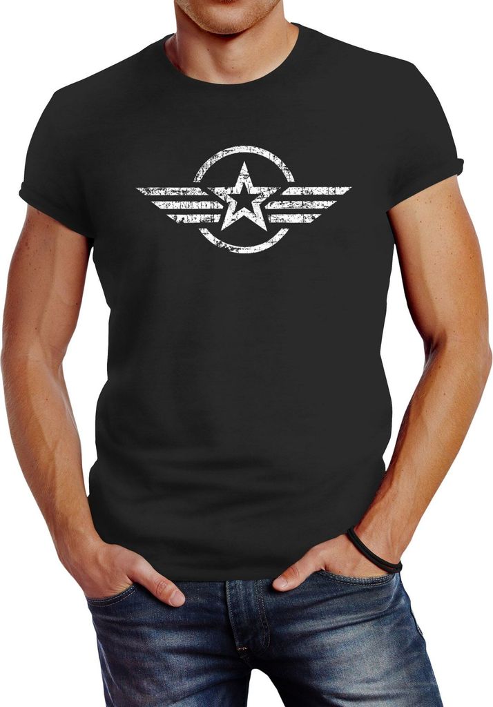 Neverless Herren T-Shirt Airforce Aufdruck Emblem Fashion Streetstyle anthrazit XL
