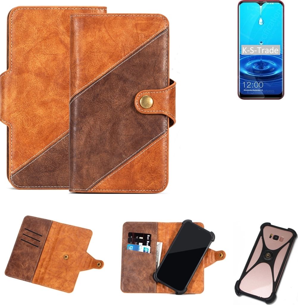 K-S-Trade Handyhülle Schutzhülle Bookstyle Case Wallet-Case kompatibel mit Leagoo M13 Cover Klapphülle Kantenschutz Smartphone dunkelbraun braun 1x