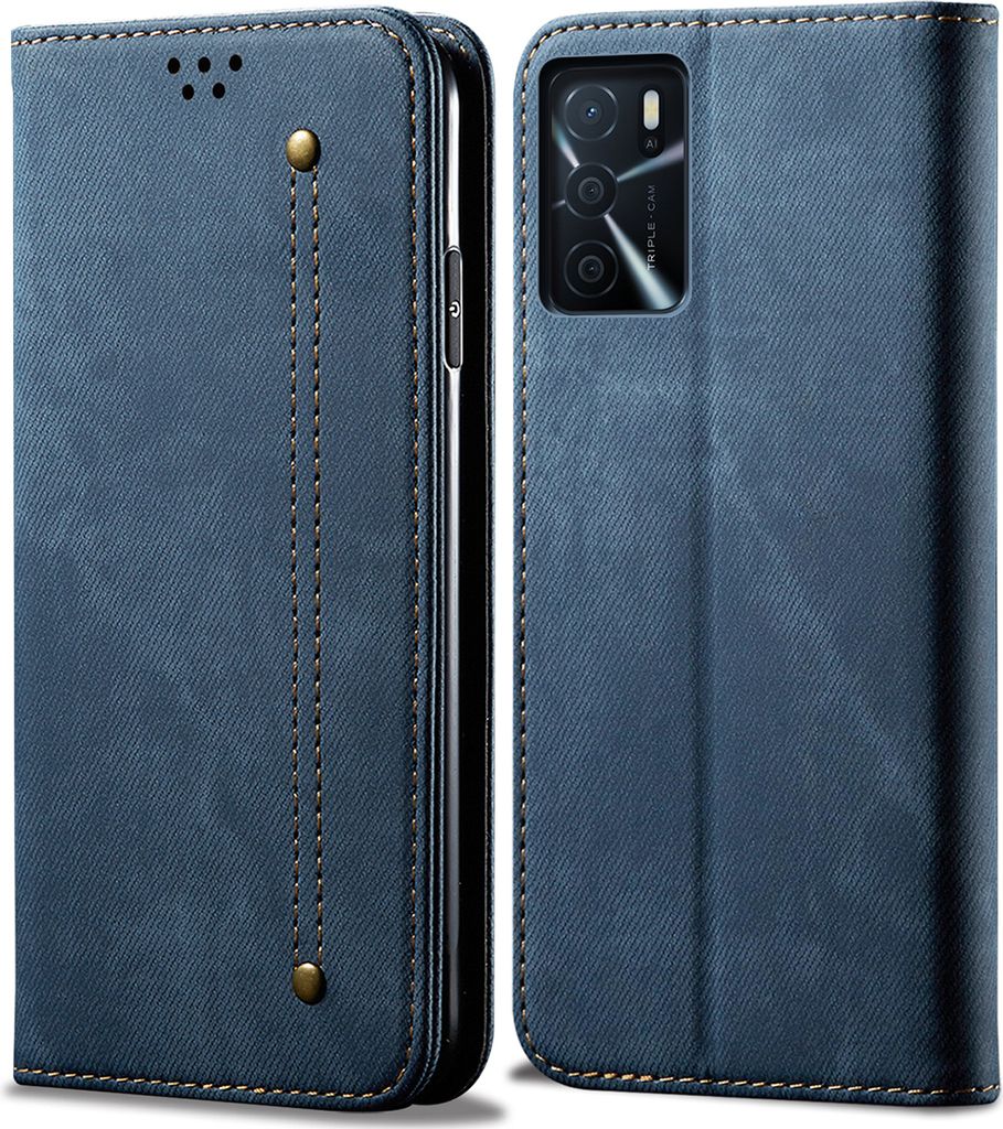 OPPO A16 Hülle, Leder Brieftasche Flip Bookstyle Schutzhülle mit Standfunktion für OPPO A16 Blau