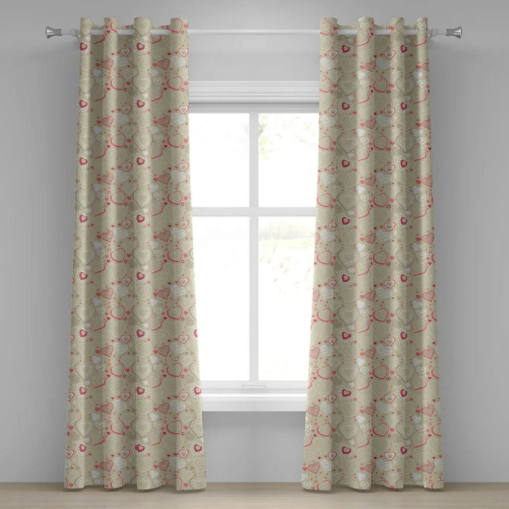 Tende Moderne ABAKUHAUS 2 Pannelli 280x225cm Cuori Beige e Corallo