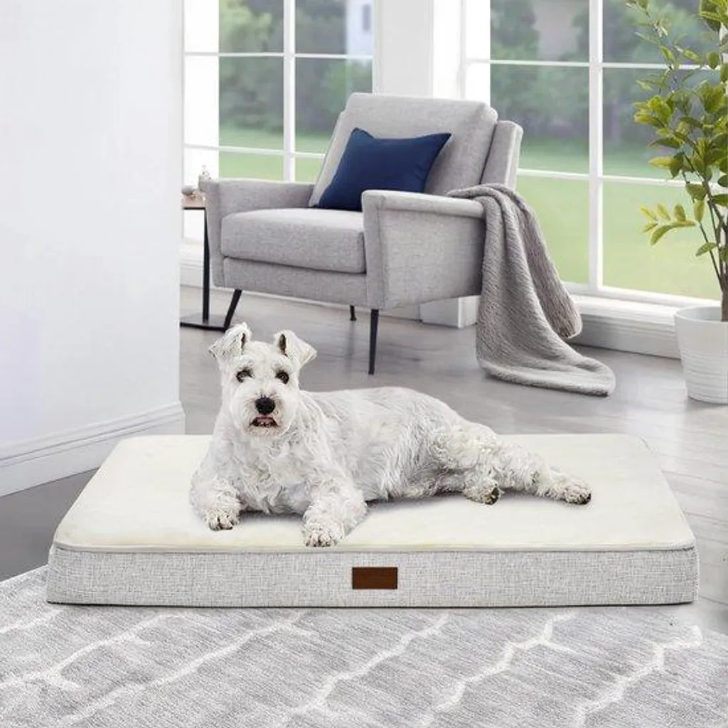 Lit chien orthopédique anti-douleur 112x81x8cm blanc lavable et stable