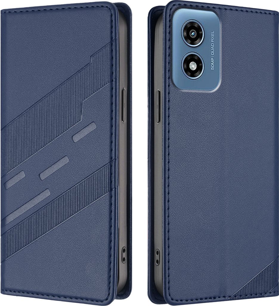 Hülle für Motorola Moto G Play 4G 2024, Kunstleder Brieftaschen Handyhülle mit Kartenfach und Standfunktion Blau
