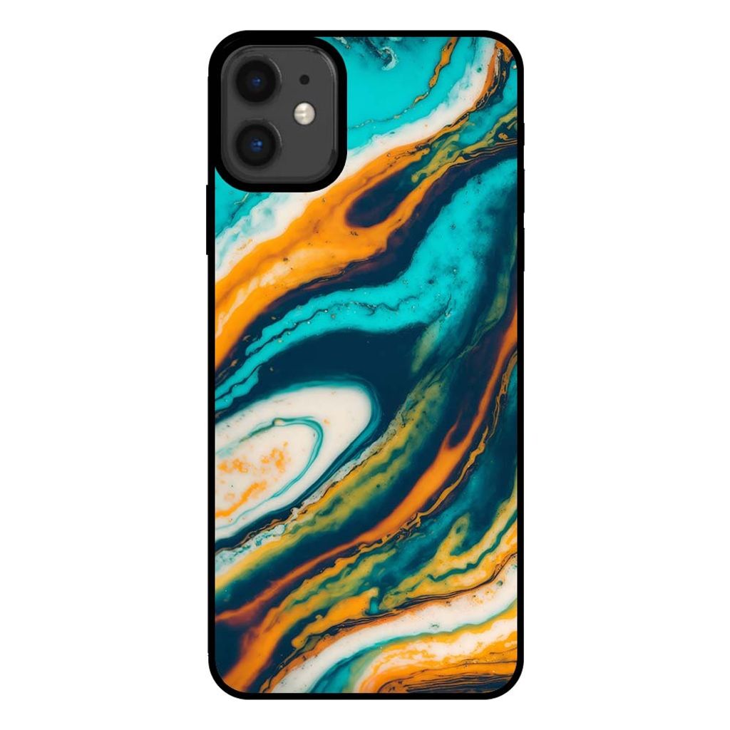 Smartphonica Handytasche für iPhone 11 Marmor-Look - Rückseite Abdeckung Marmor Fall - Grün