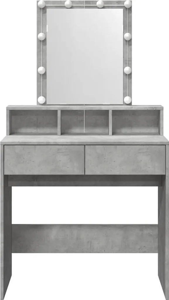 Coiffeuse LED Gris Béton 80x41 cm : Solution Rangement et Maquillage