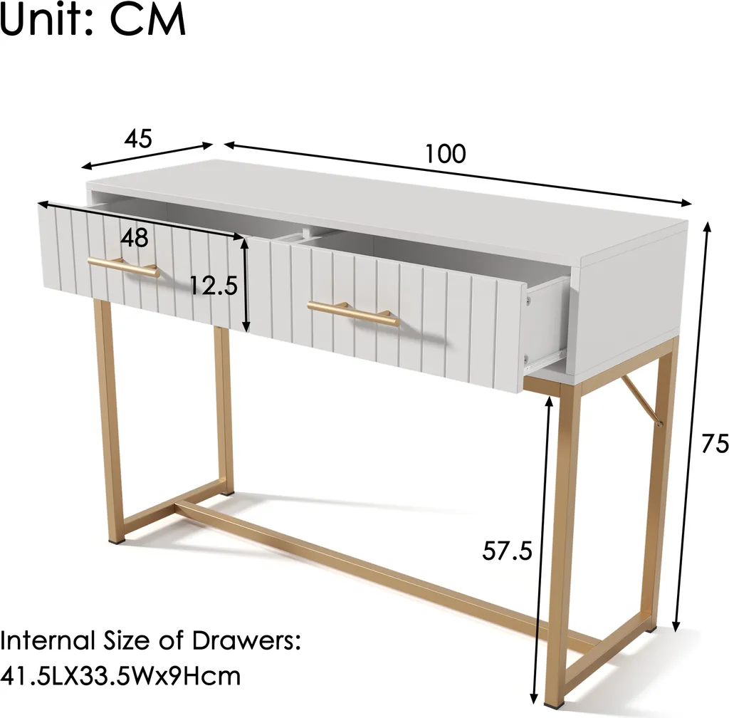 Bureau Coiffeuse pour Chambre 100x45cm - Rangement Maquillage Blanc - 4