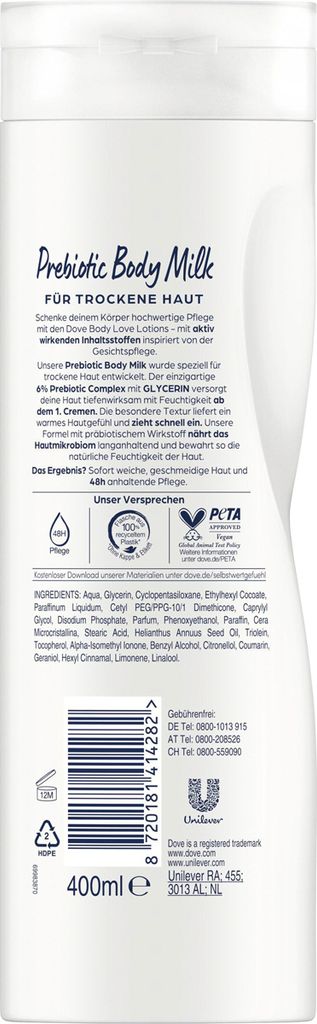 Dove Body Love Körpermilch Prebiotic für trockene Haut 400ml