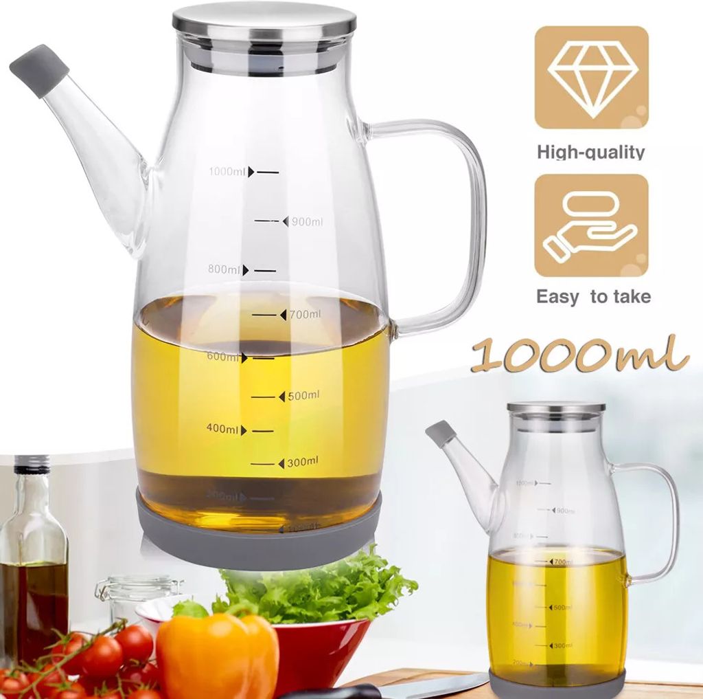 1L Oil Dispenser Bottle Glass Vinegar Dispenser Bottle Oil Bottle with Handle