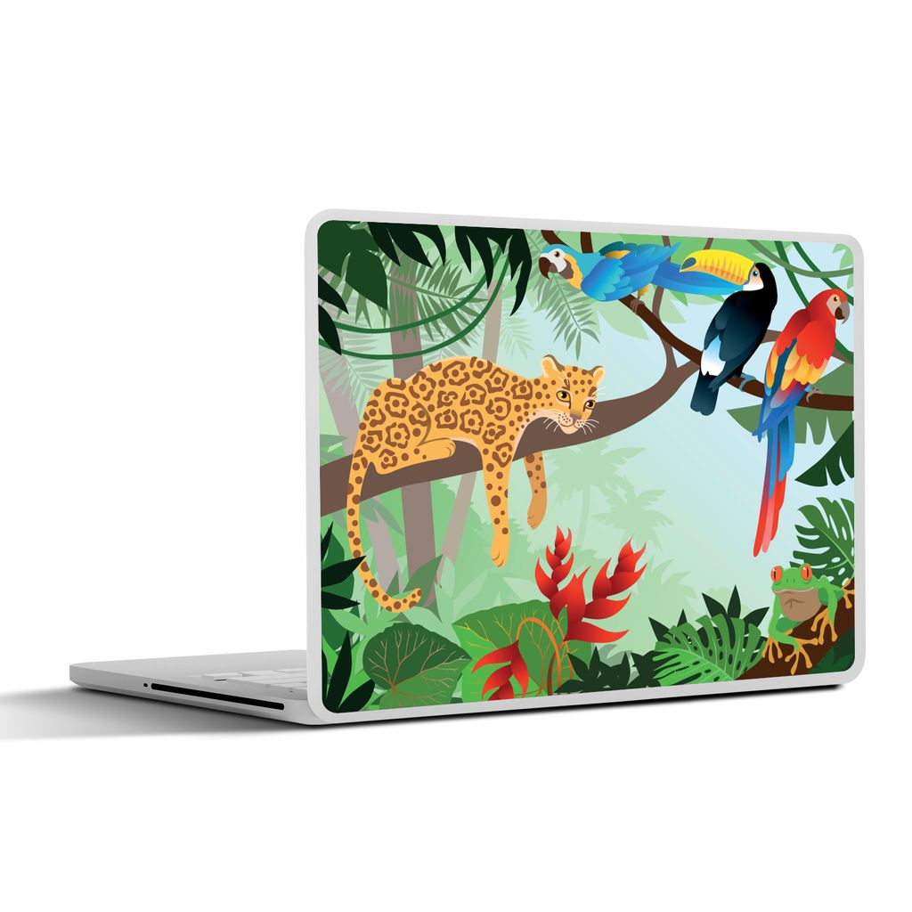 MuchoWow Laptop Aufkleber Sticker Cover Dschungeltiere - Tukan - Jungen - Mädchen - Leopard 31x22.5 cm - Laptop-Deko