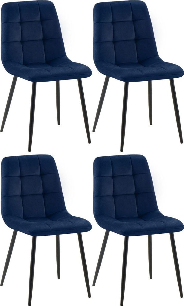 4-teiliges Esszimmerstuhl-Set – Esszimmerstühle – bequeme Sitzposition, einfache Reinigung | Farbe: Blau | Material: Weich