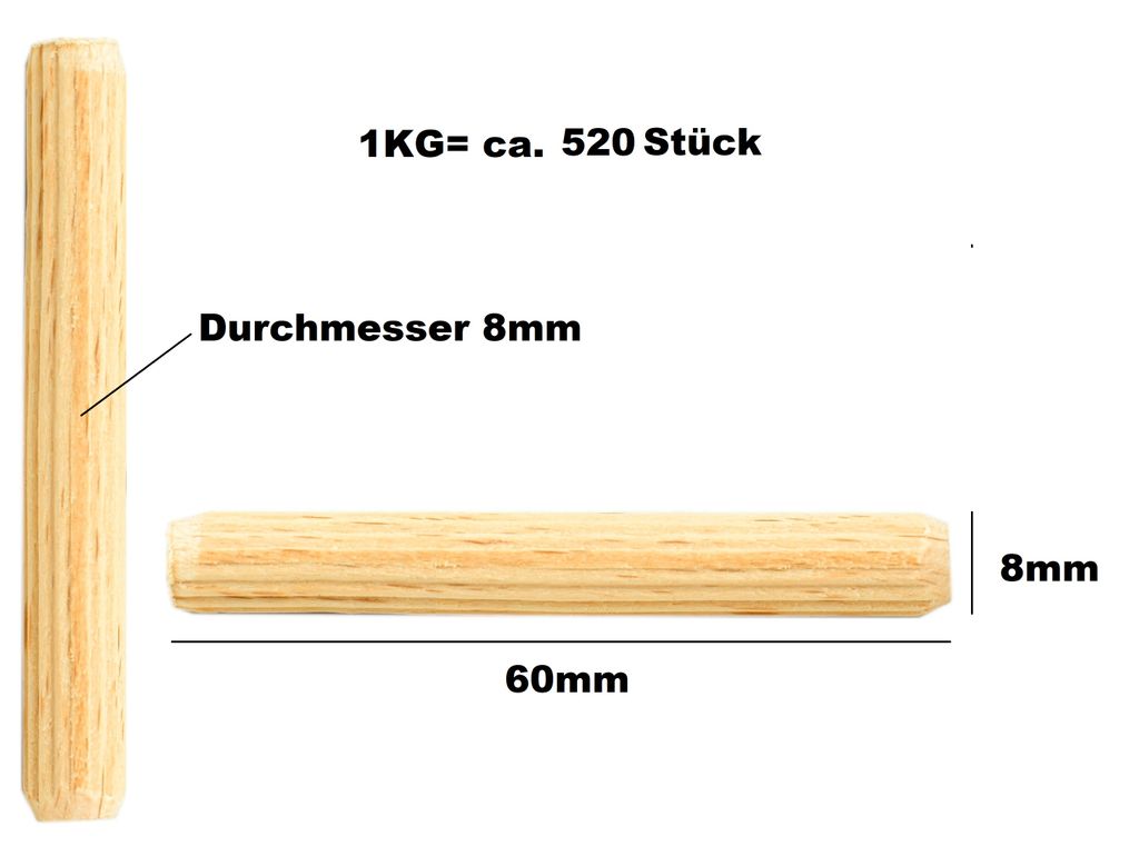 Holzdübel Riffeldübel 8x60mm Menge: 1kg (1kg
