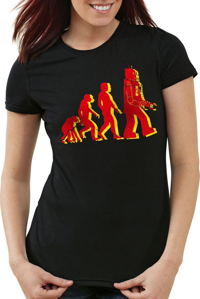 style3 Roboter Evolution Damen T-Shirt sheldon, Farbe:Schwarz, Größe:S