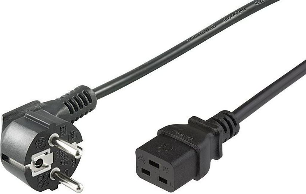 MicroConnect - Stromkabel - CEE 7/7 (M) gerade zu IEC 60320 C19 gewinkelt - Wechselstrom 250 V - 16 A - 5,0m - Schwarz