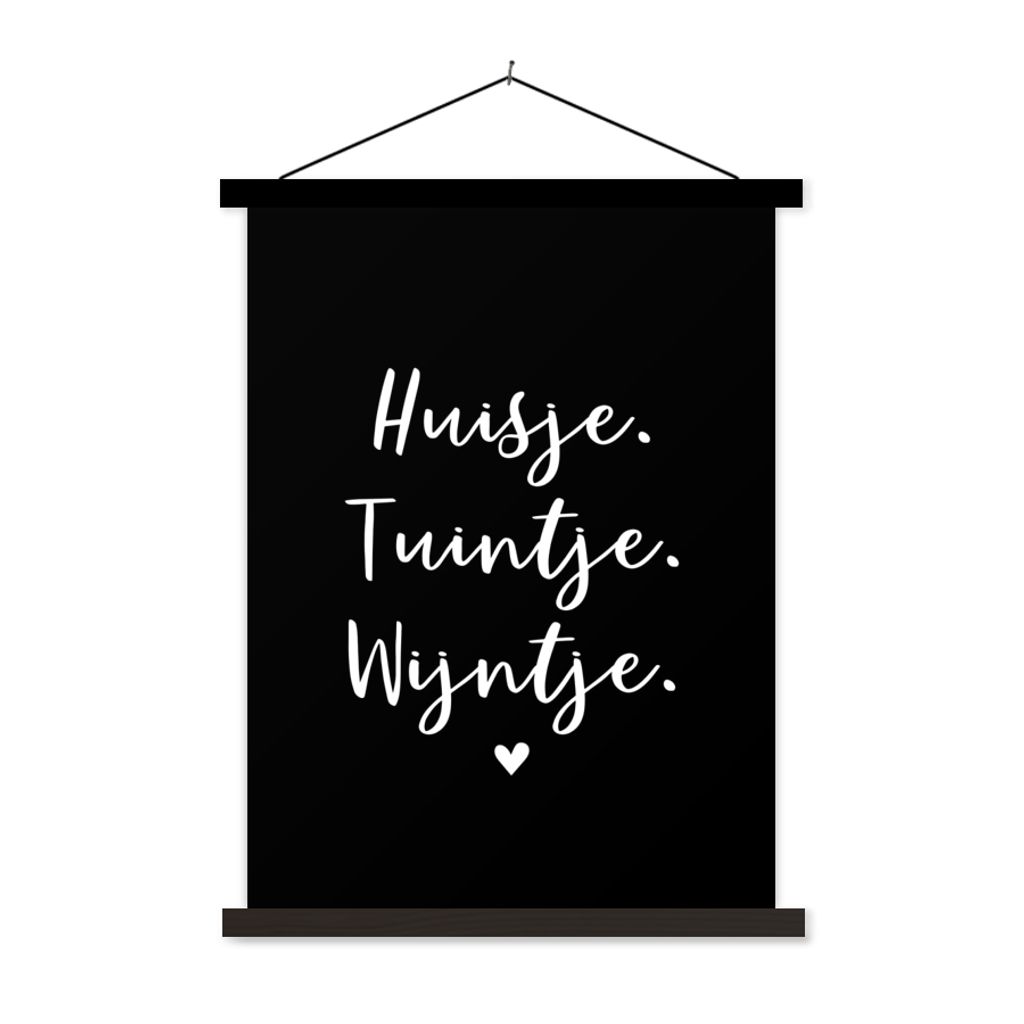 MuchoWow Textilposter Haus, Garten, Wein - Zitate - Text - Wein - Haus 120x160 cm mit schwarzem Rahmen - Magnetischer