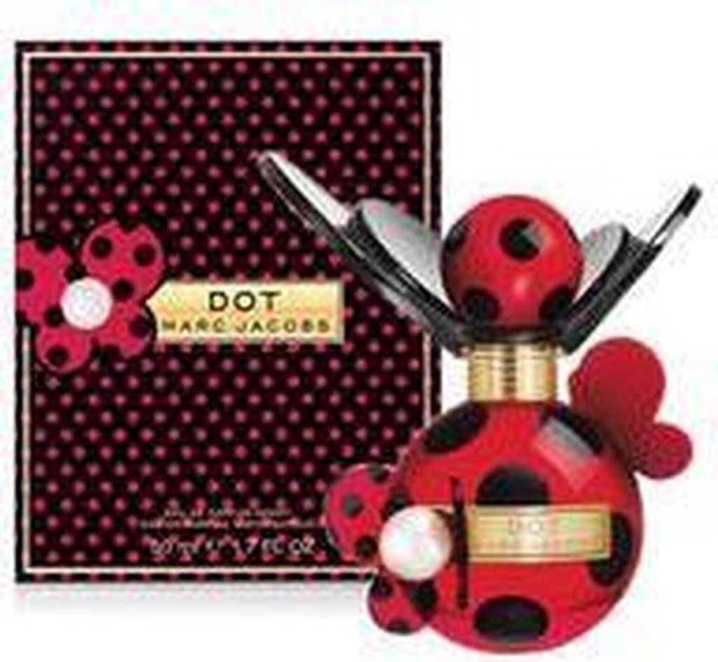 A bottle of Marc Jacobs Dot perfume and its packaging.