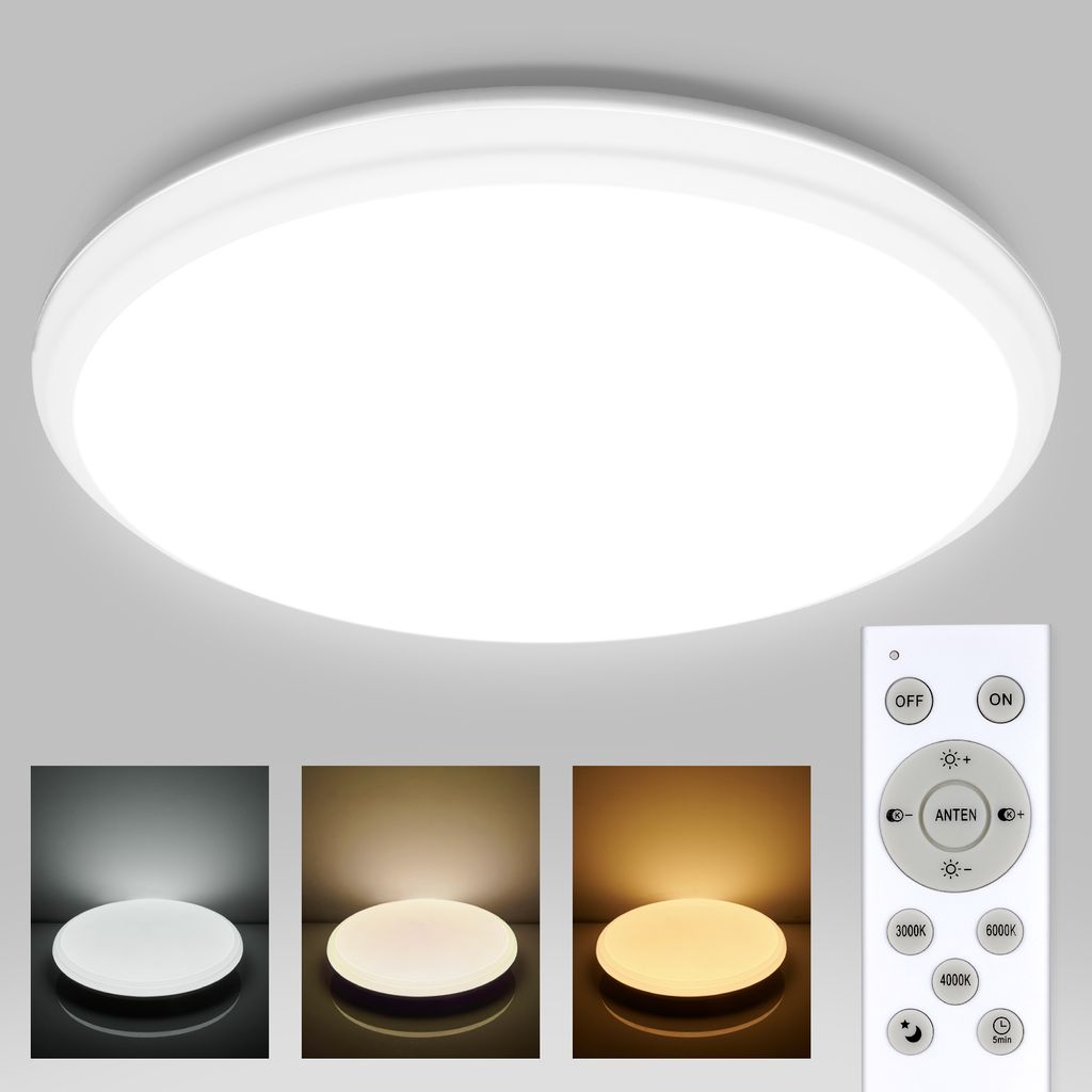 24W LED Deckenlampe Deckenleuchte Wohnzimmer Küchen Lampe mit Fernbedienung IP54 