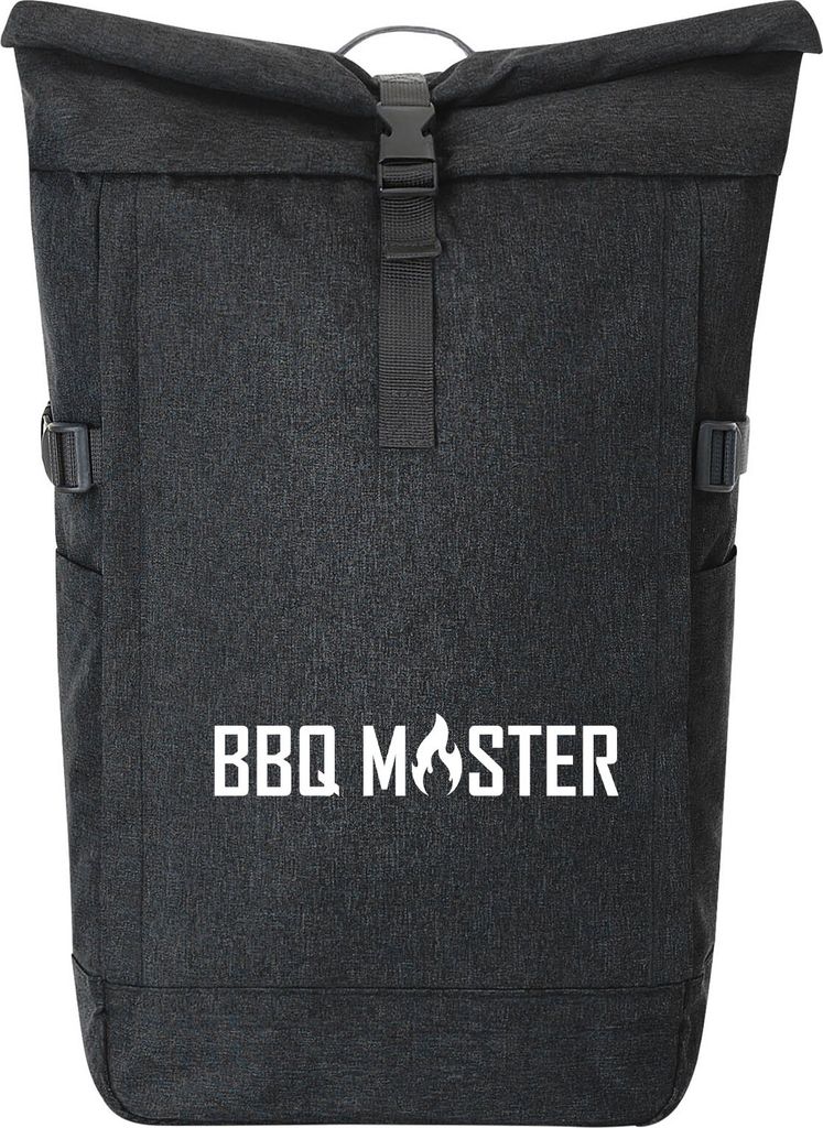 Huuraa Kurierrucksack BBQ Master Grillen 30-44 Liter Black Melange Fairtrade Rolltop Rucksack Geschenkidee