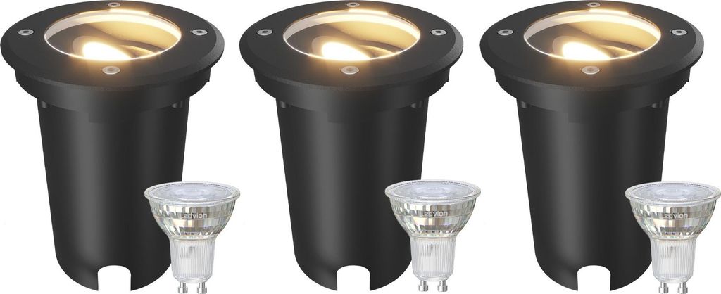 Ledvion - 3x LED Bodeneinbauleuchte, 3W, 2700K, IP67, 1m Kabel, kippbar, Außenbeleuchtung