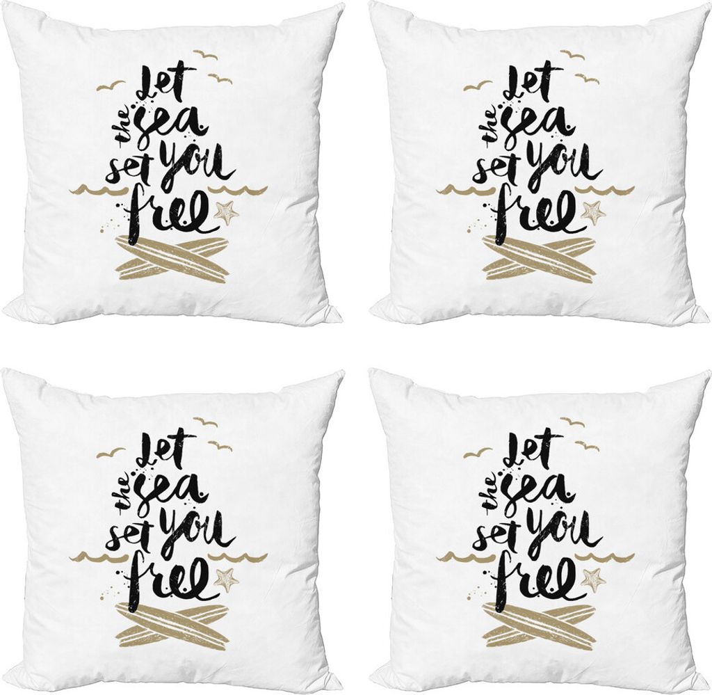 ABAKUHAUS Sprichwort Kissenbezug Set (4 Stück), Lass das Meer dich befreien, Moderner Doppelseitiger Digitaldruck, 50 cm x 50 cm, Camel Black and ...
