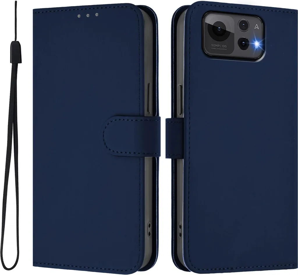 Custodia per Asus Zenfone 12 Ultra - Cover portafoglio Phonesta Soft Skin con cordino - Blu scuro