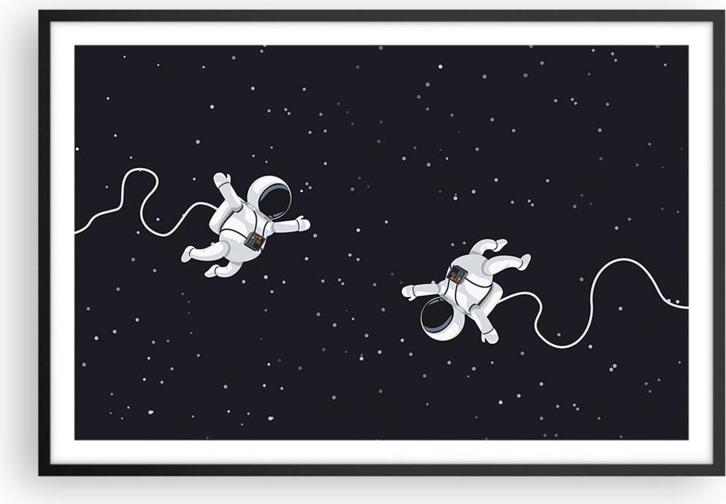 Gerahmtes Poster - Schwarzer Rahmen - Cartoon Astronauten Kosmos - 91,5x61 cm - Wand Bild - Wanddeko - Wandbilder - Kunstposter - Wandposter - Bild...