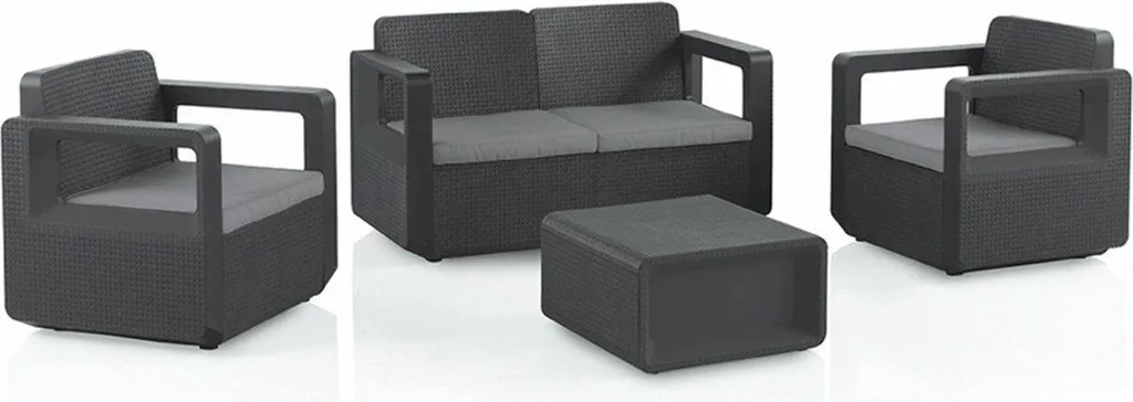 Salon de Jardin 4 places Happyment avec Coussins Lavables et Table Basse