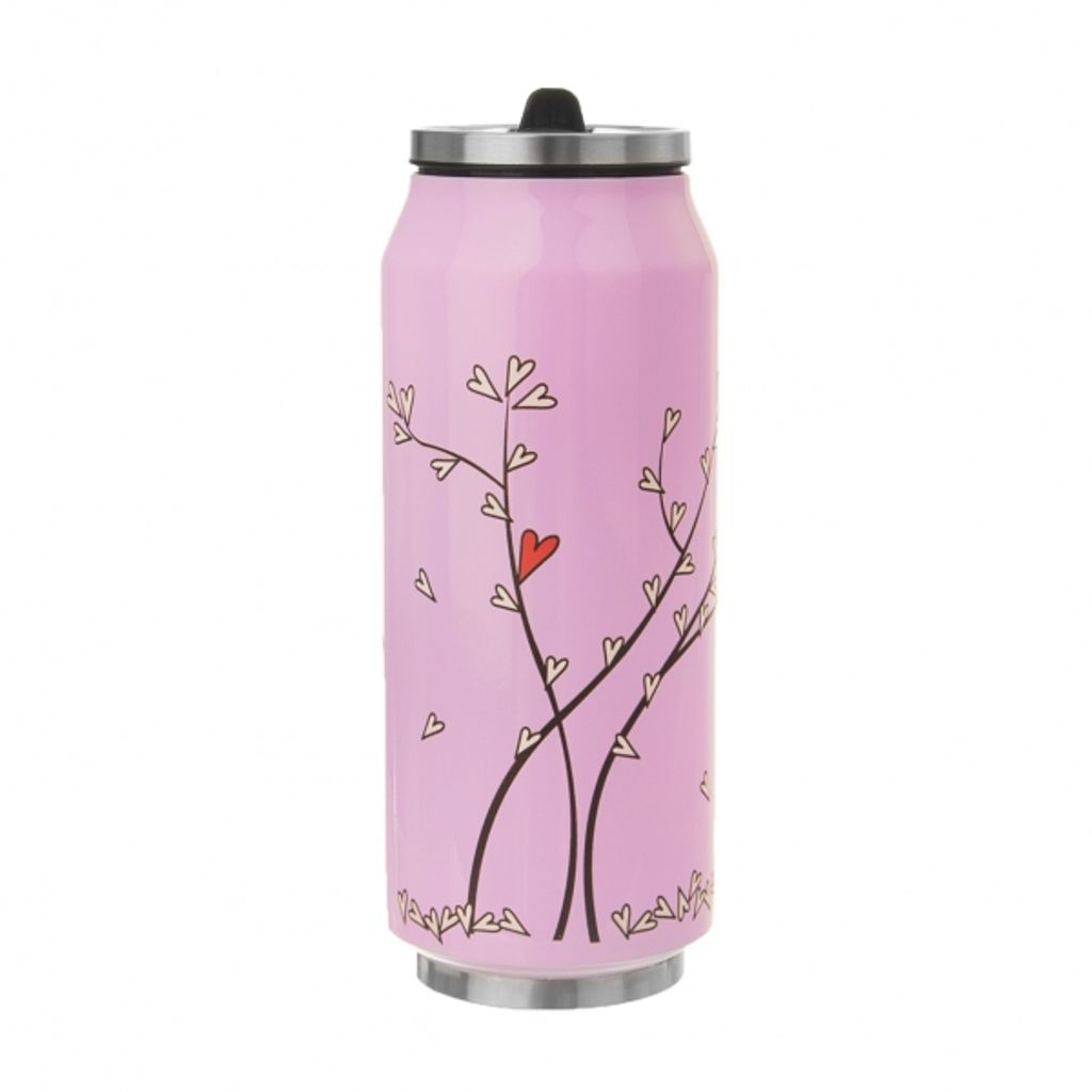 Orion Thermobecher | Isolierbecher | Thermosflasche BAUM MIT HERZEN dosenförmig aus Stahl auslaufsicher doppelwandig 400 ml