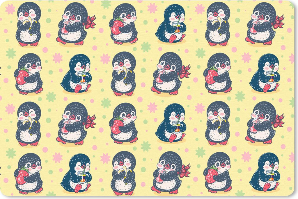MuchoWow Schreibtischunterlage Erdbeere - Gestaltung - Pinguin 60x40 cm - XXL Mauspad - Großes Mauspad