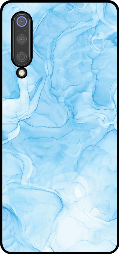 Smartphonica Handytasche Passend für Xiaomi Mi 9 mit Marmordruck - TPU Rückendeckung Fall Marmor Design - Hellblau