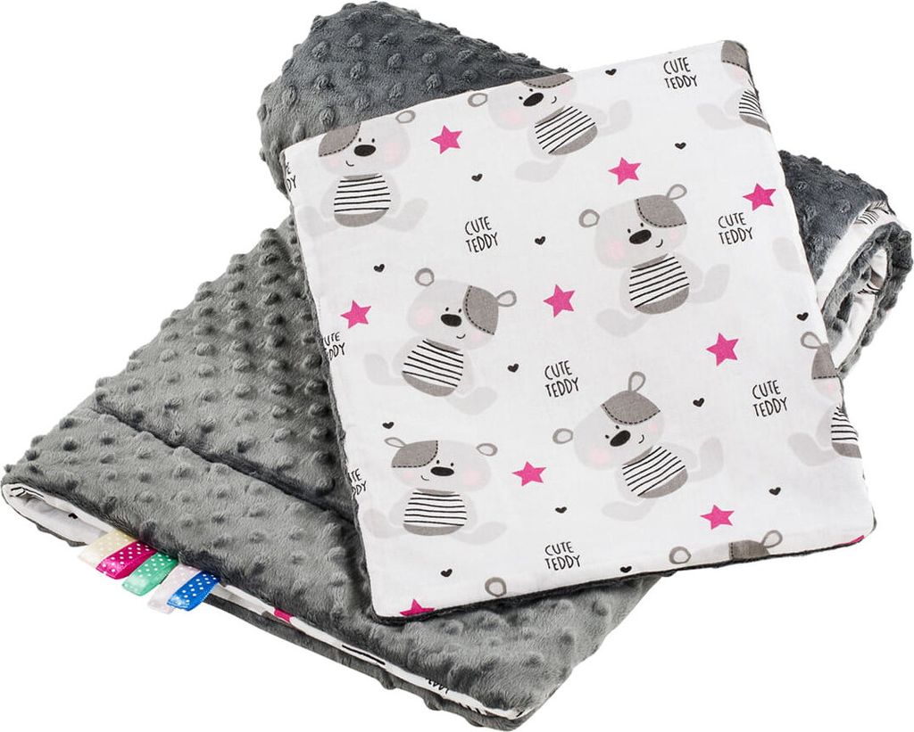 Kinderwagen Minky Set 100x75 cm Teddy grau / Bocioland
