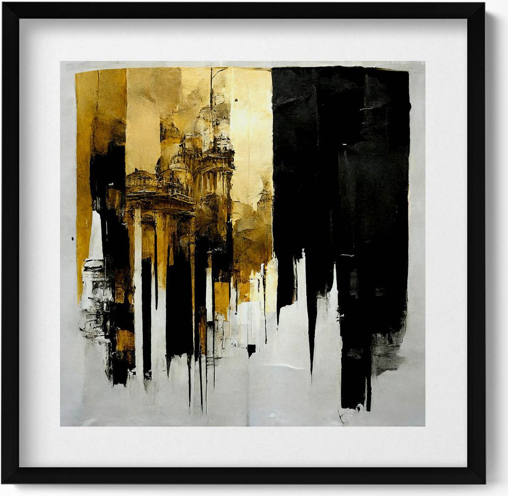 Abstrakte Kunst mit Gold– Wandbild mit Rahmen – Gerahmtes Bild – Wanddekoration – 50x50 cm – Schwarz Rahmen