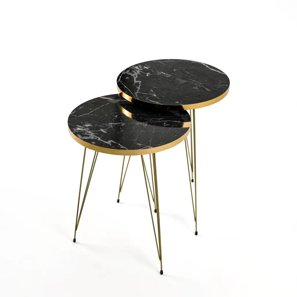 Table gigogne effet marbre noir - Lot de 2 tables rondes style chic - 7