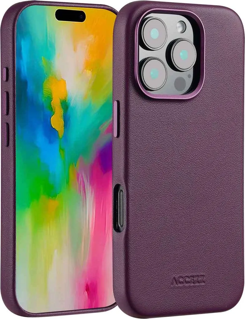 Coque Accezz MagSafe en Cuir pour iPhone 16 Pro - Heath Purple Elégante