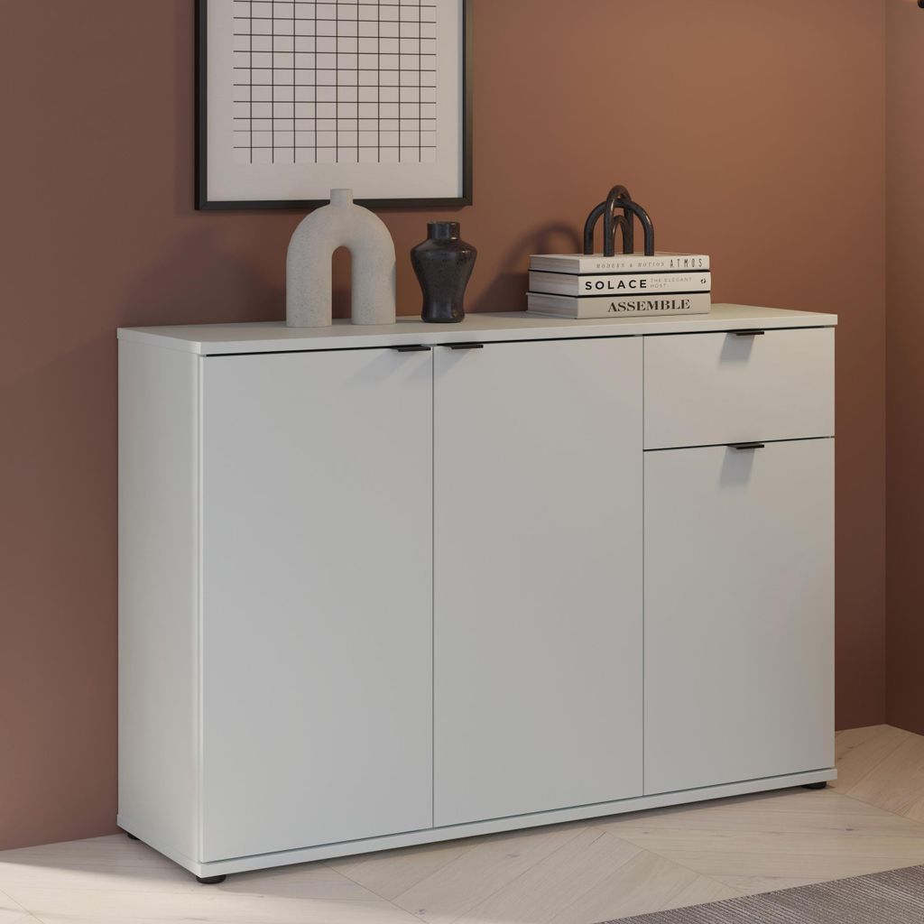 Forte GANYMEDE Sideboard 120, minimalistische Kommode, 3-türig, 1 Schublade, Holzwerkstoff, Wohn-/Schlafzimmer, Secret Grey, 119,8 cm breit x 82,3...