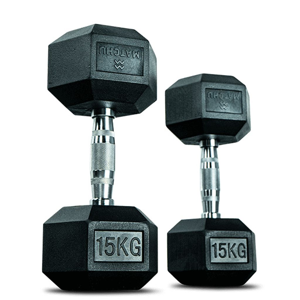 Matchu Sports Hantel Hexagon Set | 2 x 15 kg aus Gummi Ergonomische Verchromte Griffe | Dumbbell Set Kurzhantel Set Hanteln Kurzhanteln