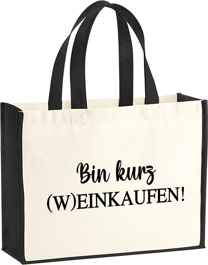 Huuraa Jutetasche Bin kurz (W)Einkaufen Schriftzug 21 Liter Black Jute und Baumwolle Einkaufstasche Geschenkidee