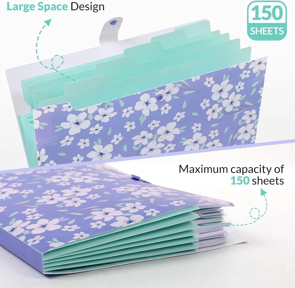 Porte-documents violet 6 poches et boucle florale au format A4 rigide - 4