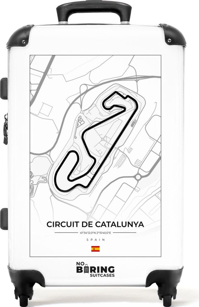 NoBoringSuitcases.com Großer Koffer - F1 - Rennstrecke - Circuit de Catalunya - Spanien - Weiß - Kombinationsschloss TSA - Hartschalen Trolley ...