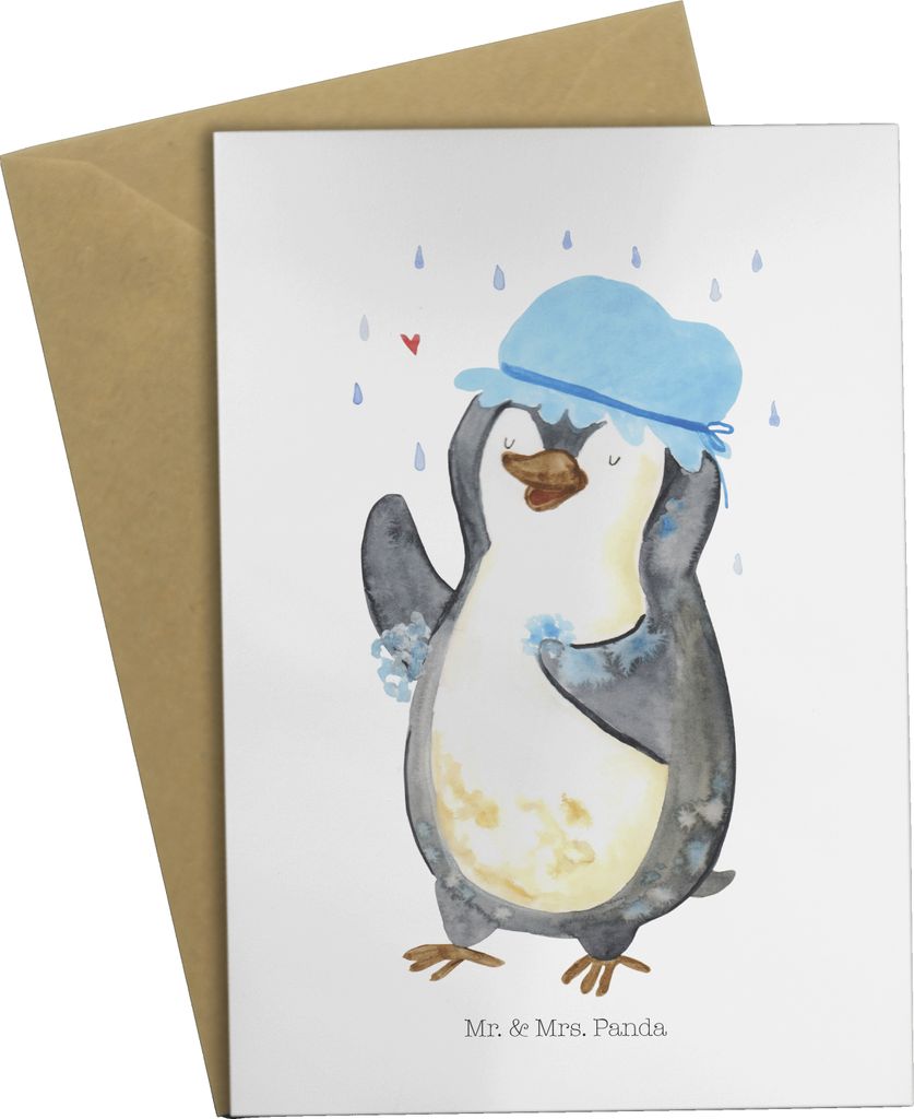 Mr. & Mrs. Panda Glückwunschkarte Pinguin Duschen - Weiß - Geschenk, Singen, Baden, Grußkarte, einladungskarten, weihnachtskarten, Dusche, oster...