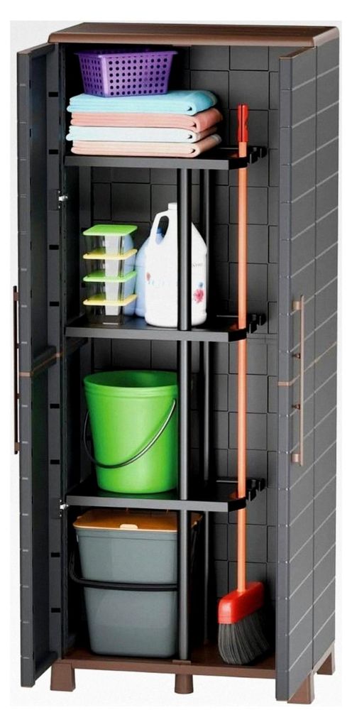 Besenschrank mit 3 herausnehmbaren Einlegeböden, 2 Türen, Anthrazit, 68 x 37 x 169 cm – max. Belastung 60 kg – für Garage und Waschküche