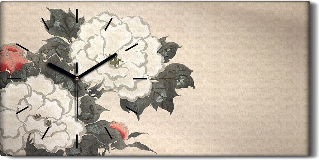 Wohnzimmer-Bild Leinwand Uhr Geräuschlos 60x30 Gemälde Blumen Pflanzen Kunst - schwarze Hände