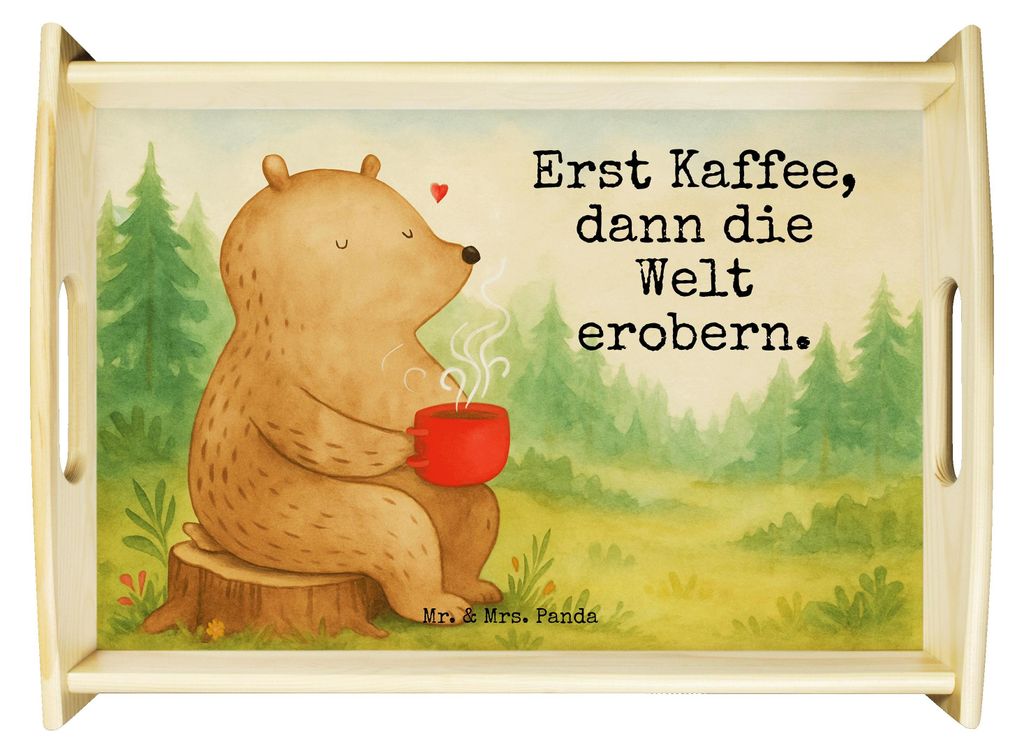 Mr. & Mrs. Panda Tablett Bär Kaffee Design - Weiß - Geschenk, Coffee, Teddy, Motivation, Bären, Bett-Tablett, aus holz, für bett, sofatablett, ...