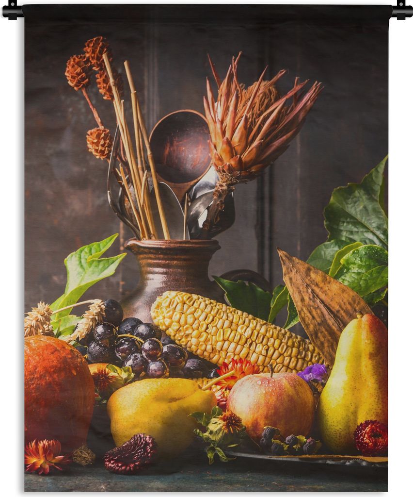 MuchoWow Wandteppich Wandbehang Gemüse - Obst - Rustikal - Tisch 150x200 cm Tapisserie Dekoration Wandtuch - Wandaufhängung - Moderner