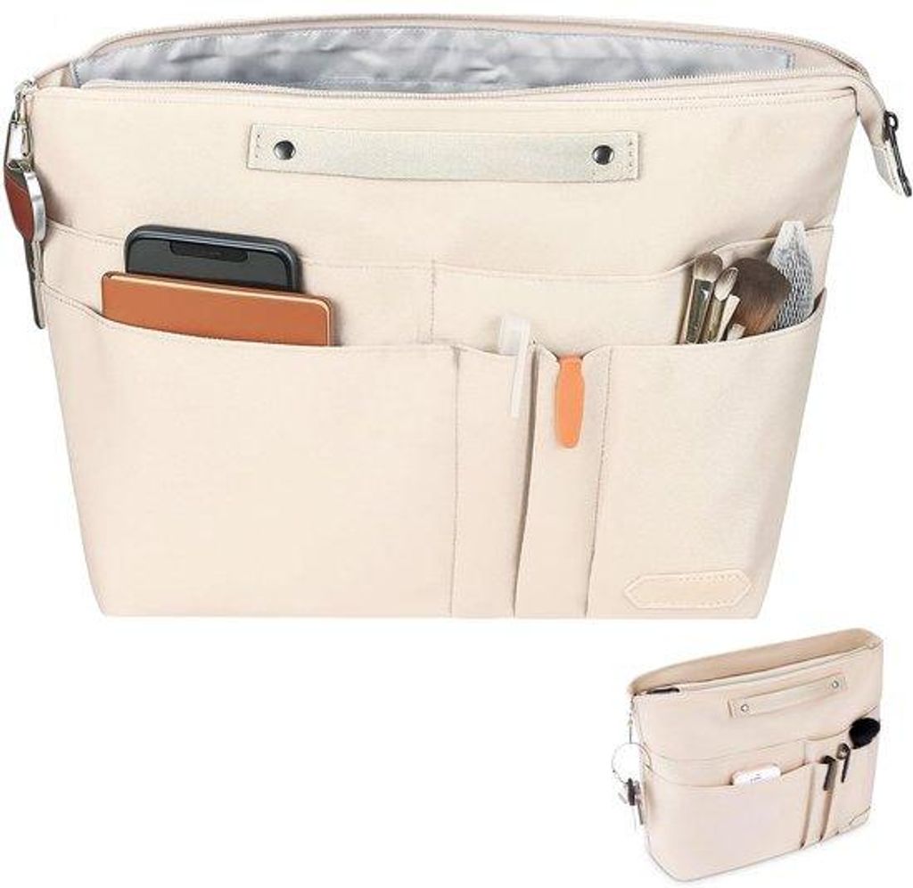 Beige Handtas Organizer Damen Tasche Reise