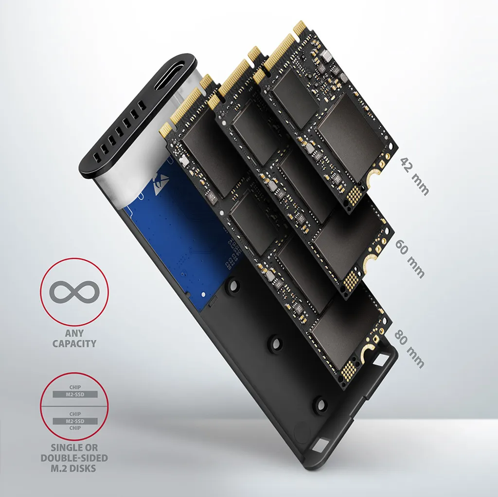 Boîtier Externe SSD M.2 AXAGON EEM2-SG2 Gris Anthracite USB-C 10Gbps - 9