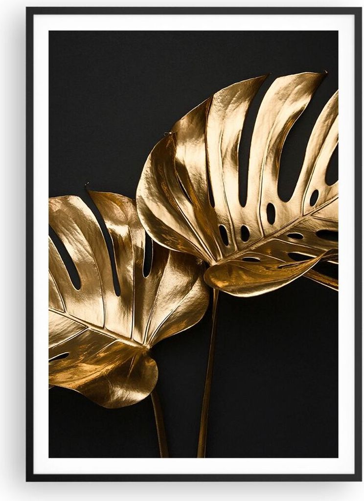 Gerahmtes Poster - Schwarzer Rahmen - Golden Blätter Produktbild 